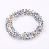 Electroplate Glass Beads Strands, Rainbow Plated, Faceted, Rondelle, Light Grey, 8x6mm, Hole: 1mm, about 68~70pcs/strand, 10Strand/Set