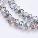Electroplate Glass Beads Strands, Rainbow Plated, Faceted, Rondelle, Light Grey, 8x6mm, Hole: 1mm, about 68~70pcs/strand, 10Strand/Set
