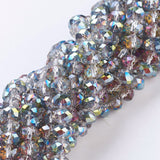 Electroplate Glass Beads Strands, Rainbow Plated, Faceted, Rondelle, Light Grey, 8x6mm, Hole: 1mm, about 68~70pcs/strand, 10Strand/Set
