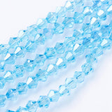 Glass Beads Strands, AB Color Plated, Faceted, Bicone, Deep Sky Blue, 4x4mm, Hole: 1mm, about 82~85pcs/strand, 30.5~31cm, 10Strand/Set