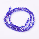 Glass Beads Strands, AB Color Plated, Faceted, Bicone, Blue, 4x4mm, Hole: 1mm, about 82~85pcs/strand, 30.5~31cm, 10Strand/Set