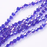 Glass Beads Strands, AB Color Plated, Faceted, Bicone, Blue, 4x4mm, Hole: 1mm, about 82~85pcs/strand, 30.5~31cm, 10Strand/Set