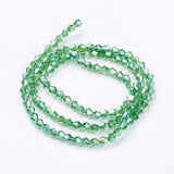 Glass Beads Strands, AB Color Plated, Faceted, Bicone, Lime Green, 4x4mm, Hole: 1mm, about 82~85pcs/strand, 30.5~31cm, 10Strand/Set