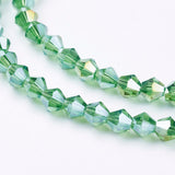 Glass Beads Strands, AB Color Plated, Faceted, Bicone, Lime Green, 4x4mm, Hole: 1mm, about 82~85pcs/strand, 30.5~31cm, 10Strand/Set