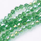 Glass Beads Strands, AB Color Plated, Faceted, Bicone, Lime Green, 4x4mm, Hole: 1mm, about 82~85pcs/strand, 30.5~31cm, 10Strand/Set