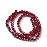 Glass Beads Strands, AB Color Plated, Faceted, Bicone, Dark Red, 4x4mm, Hole: 1mm, about 82~85pcs/strand, 30.5~31cm, 10Strand/Set