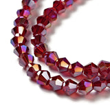 Glass Beads Strands, AB Color Plated, Faceted, Bicone, Dark Red, 4x4mm, Hole: 1mm, about 82~85pcs/strand, 30.5~31cm, 10Strand/Set