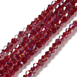 Glass Beads Strands, AB Color Plated, Faceted, Bicone, Dark Red, 4x4mm, Hole: 1mm, about 82~85pcs/strand, 30.5~31cm, 10Strand/Set