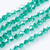 Glass Beads Strands, AB Color Plated, Faceted, Bicone, Light Sea Green, 4x4mm, Hole: 1mm, about 82~85pcs/strand, 30.5~31cm, 10Strand/Set