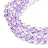 Transparent Electroplate Glass Beads Strands, AB Color Plated, Faceted Bicone, Lilac, 4.5x4mm, Hole: 0.7mm, about 82~85pcs/strand, 30.5~31cm, 10Strand/Set