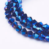 Electroplate Glass Beads Strands, Faceted, Bicone, Blue Plated, 4x4mm, Hole: 1mm, about 82~85pcs/strand, 30.5~31cm, 10Strands/Set