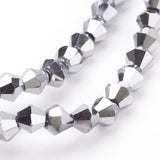 Electroplate Glass Beads Strands, Faceted, Bicone, Silver Plated, 4x4mm, Hole: 1mm, about 82~85pcs/strand, 30.5~31cm, 10Strands/Set