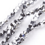 Electroplate Glass Beads Strands, Faceted, Bicone, Silver Plated, 4x4mm, Hole: 1mm, about 82~85pcs/strand, 30.5~31cm, 10Strands/Set