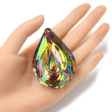 Electroplated K9 Glass Big Pendants, Back Plated, Faceted Teardrop Charms, Colorful, 76x47mm