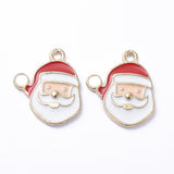 Golden Plated Alloy Enamel Pendants, for Christmas, Santa Claus, White, 16x14x1mm, Hole: 1mm, 50pc/Set