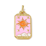 Alloy Enamel Pendants, Rectangle, Tarot Pattern Charm, Golden, Pearl Pink, Sun Pattern, 26x14x2mm, Hole: 2x3mm, 5pc/Set