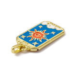 Alloy Enamel Pendants, Rectangle, Tarot Pattern Charm, Golden, Dodger Blue, Sun Pattern, 26x14x2mm, Hole: 2x3mm, 5pc/Set