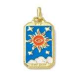 Alloy Enamel Pendants, Rectangle, Tarot Pattern Charm, Golden, Dodger Blue, Sun Pattern, 26x14x2mm, Hole: 2x3mm, 5pc/Set