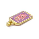 Alloy Enamel Pendants, Rectangle, Tarot Pattern Charm, Golden, Purple, Palm Pattern, 26x14x2mm, Hole: 2x3mm, 5pc/Set