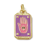 Alloy Enamel Pendants, Rectangle, Tarot Pattern Charm, Golden, Purple, Palm Pattern, 26x14x2mm, Hole: 2x3mm, 5pc/Set