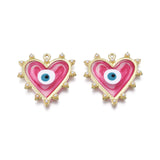 Alloy Enamel Pendants, Golden, Heart with Evil Eye, Mixed Color, 33x33x3mm, Hole: 1.6mm, 20pc/Set