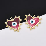 Alloy Enamel Pendants, Golden, Heart with Evil Eye, Mixed Color, 33x33x3mm, Hole: 1.6mm, 20pc/Set