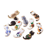 Rack Plating Alloy Enamel Pendants, Light Gold, Cat Charm, Mixed Color, 30x15x2mm, Hole: 2mm, 100pc/Set