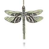 Vintage Dragonfly Pendant Necklace Findings, Alloy Enamel Big Pendants, with Crystal Rhinestone, Antique Silver, Light Goldenrod Yellow, 56.5x65x5mm, Hole: 2mm, 2pc/Set