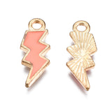 Alloy Enamel Pendants, Lightning Bolt, Light Gold, Mixed Color, 20x7x1.5mm, Hole: 2mm, 100pc/Set