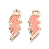 Alloy Enamel Pendants, Lightning Bolt, Light Gold, Mixed Color, 20x7x1.5mm, Hole: 2mm, 100pc/Set