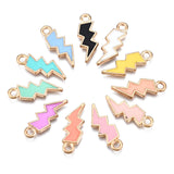 Alloy Enamel Pendants, Lightning Bolt, Light Gold, Mixed Color, 20x7x1.5mm, Hole: 2mm, 100pc/Set