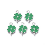 Rack Plating Alloy Enamel Pendants, Cadmium Free & Nickel Free & Lead Free, Clover, Platinum, Green, 19x13x1.5mm, Hole: 1.6mm, 200pc/Set