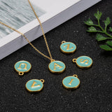 Initial Letter A~Z Alphabet Enamel Charms, Flat Round Disc Double Sided Charms, Golden Plated Enamelled Sequins Alloy Charms, Turquoise, 14x12x2mm, Hole: 1.5mm, 26pcs/set