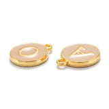 Initial Letter A~Z Alphabet Enamel Charms, Flat Round Disc Double Sided Charms, Golden Plated Enamelled Sequins Alloy Charms, PeachPuff, 14x12x2mm, Hole: 1.5mm, 26pcs/set