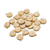 Initial Letter A~Z Alphabet Enamel Charms, Flat Round Disc Double Sided Charms, Golden Plated Enamelled Sequins Alloy Charms, PeachPuff, 14x12x2mm, Hole: 1.5mm, 26pcs/set