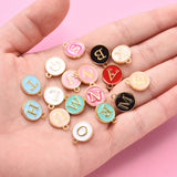 Alloy Enamel Charms, 2 side Enamelled Sequins, Golden Plated, Flat Round with Alphabet, Letter, Golden, Random Mixed Color, 14x12x2mm, Hole: 1.5mm, 26pcs/set