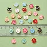 Alloy Enamel Charms, 2 side Enamelled Sequins, Golden Plated, Flat Round with Alphabet, Letter, Golden, Random Mixed Color, 14x12x2mm, Hole: 1.5mm, 26pcs/set