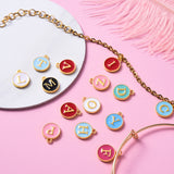 Alloy Enamel Charms, 2 side Enamelled Sequins, Golden Plated, Flat Round with Alphabet, Letter, Golden, Random Mixed Color, 14x12x2mm, Hole: 1.5mm, 26pcs/set