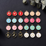 Alloy Enamel Charms, 2 side Enamelled Sequins, Golden Plated, Flat Round with Alphabet, Letter, Golden, Random Mixed Color, 14x12x2mm, Hole: 1.5mm, 26pcs/set