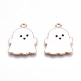 Alloy Enamel Pendants, Halloween, Cadmium Free & Lead Free, Ghost, Light Gold, White, 22x18x1.5mm, Hole: 2mm, 100pc/Set