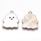 Alloy Enamel Pendants, Halloween, Cadmium Free & Lead Free, Ghost, Light Gold, White, 22x18x1.5mm, Hole: 2mm, 100pc/Set