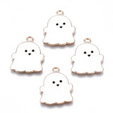 Alloy Enamel Pendants, Halloween, Cadmium Free & Lead Free, Ghost, Light Gold, White, 22x18x1.5mm, Hole: 2mm, 100pc/Set