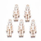 Alloy Enamel Pendants, Halloween, Cadmium Free & Lead Free, Skeleton, Light Gold, White, 26x10x1.5mm, Hole: 1.8mm, 100pc/Set