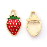 Light Gold Plated Alloy Enamel Pendants, Strawberry, Red, 16.8x10x1.5mm, Hole: 1.8mm, 100pc/Set