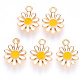 Alloy Enamel Charms, Flower, Light Gold, White, 14x12x2mm, Hole: 1.6mm, 100pc/Set