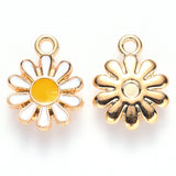 Alloy Enamel Charms, Flower, Light Gold, White, 14x12x2mm, Hole: 1.6mm, 100pc/Set