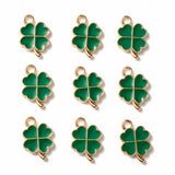 Alloy Enamel Pendants, Clover, Light Gold, Teal, 18x12x2mm, Hole: 2mm, 100pc/Set