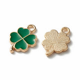 Alloy Enamel Pendants, Clover, Light Gold, Teal, 18x12x2mm, Hole: 2mm, 100pc/Set