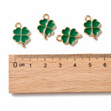 Alloy Enamel Pendants, Clover, Light Gold, Teal, 18x12x2mm, Hole: 2mm, 100pc/Set