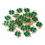 Alloy Enamel Pendants, Clover, Light Gold, Teal, 18x12x2mm, Hole: 2mm, 100pc/Set